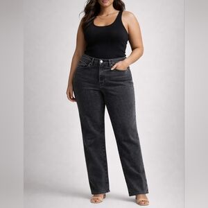 GOOD AMERICAN Good Straight GS419TFT Size 6 (28") Washed Black Jeans High Rise